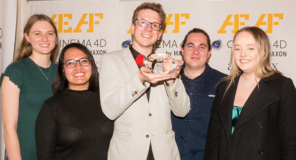 Chaos Theory team members accepting Silver for VR Experience at the AEAF 2019