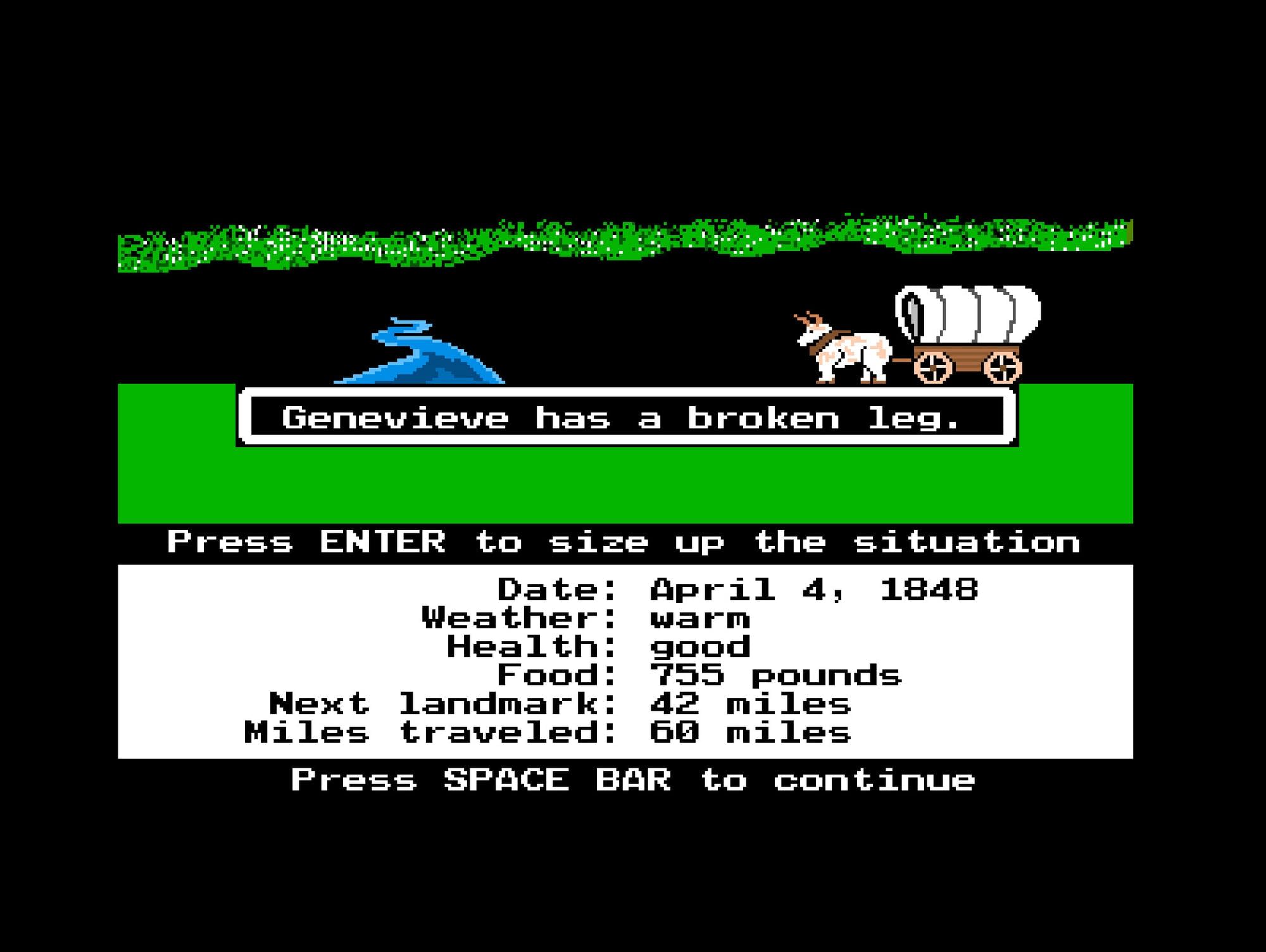 A screenshot of Oregon Trail and how it helps students learn
