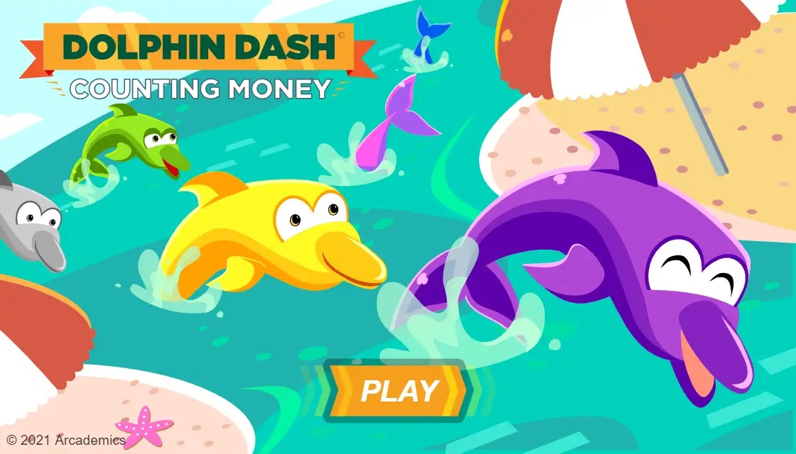 Start screen of the game Dolphin Dash by ABCYa