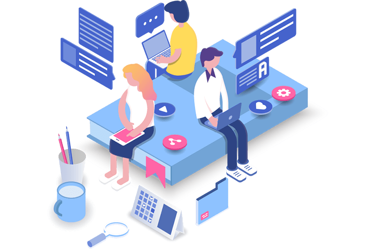 An isometric vector graphic representing Relatedness. A group of people working on their devices. - Chaos Theory | Serious Games Developer, Australia