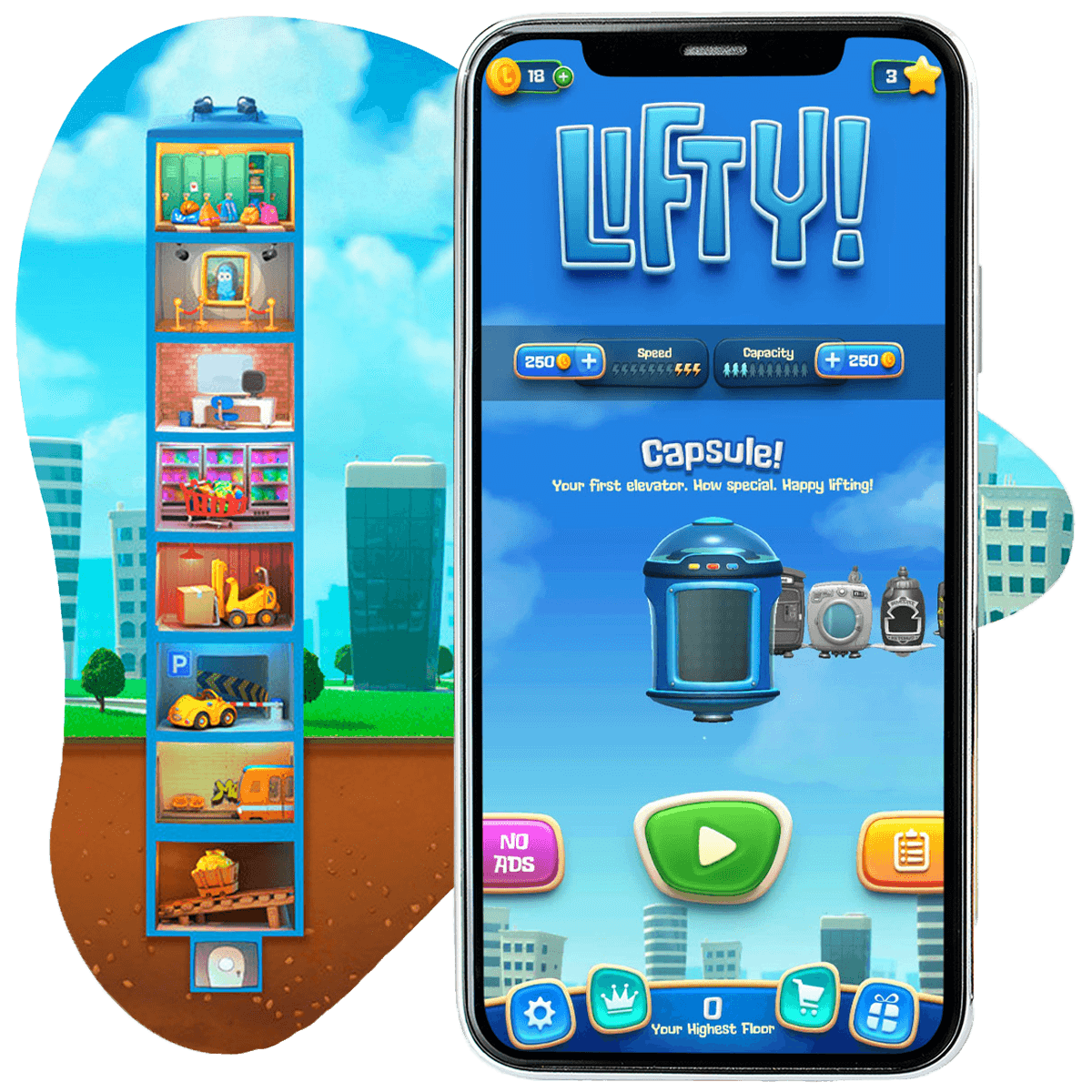 Thumbnail image for mobile game Lifty: A frantic and fun elevator puzzle game
