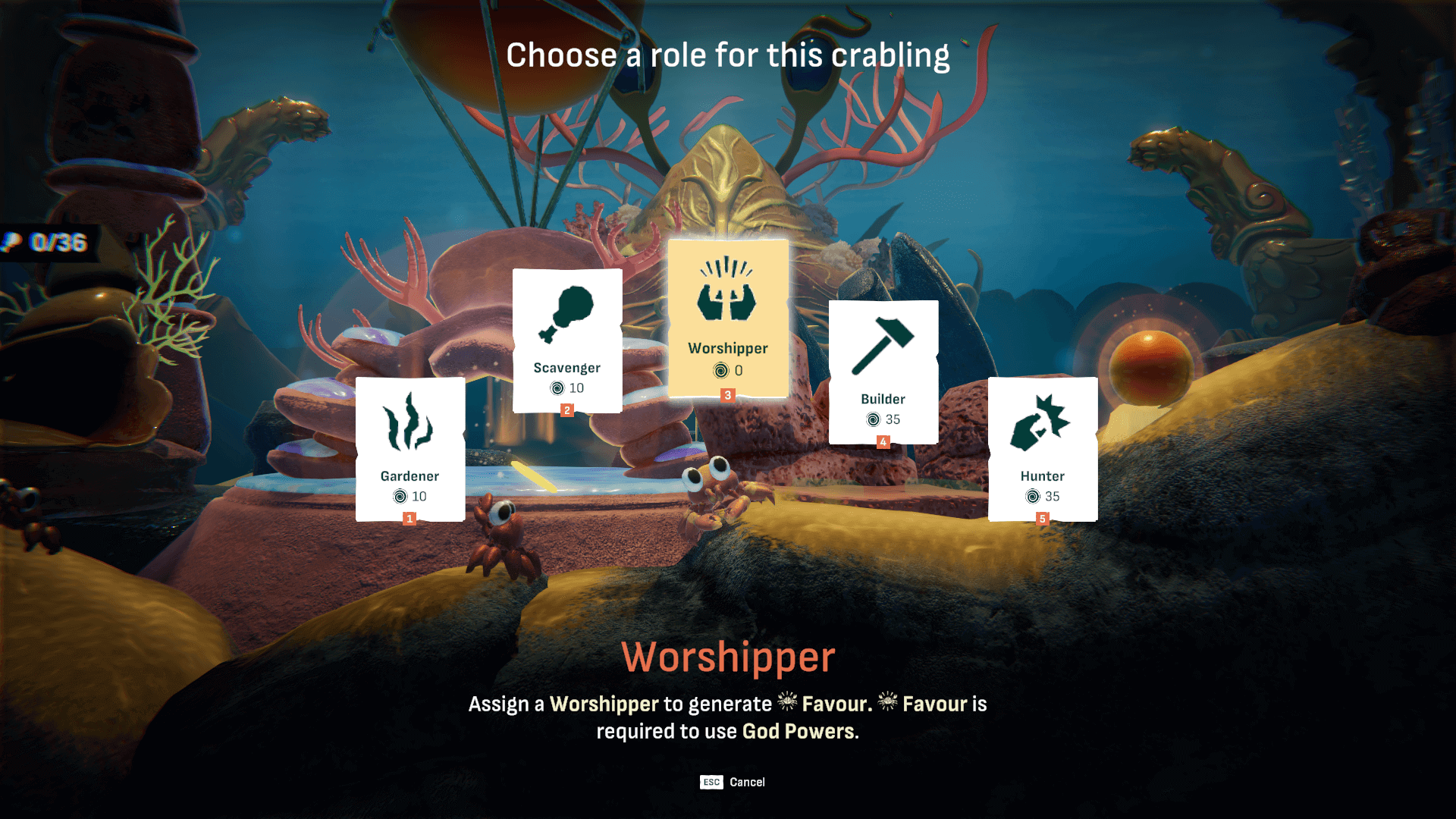 A mockup of a UI screen in Crab God the game