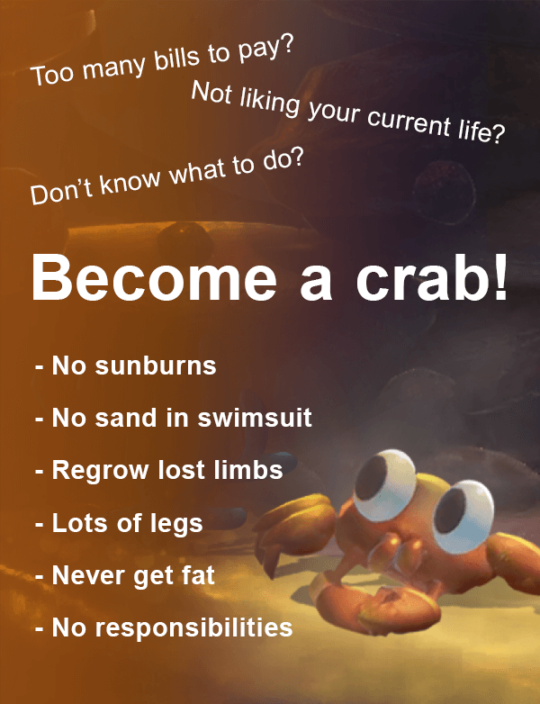 A funny crab meme featuring characters from Crab God